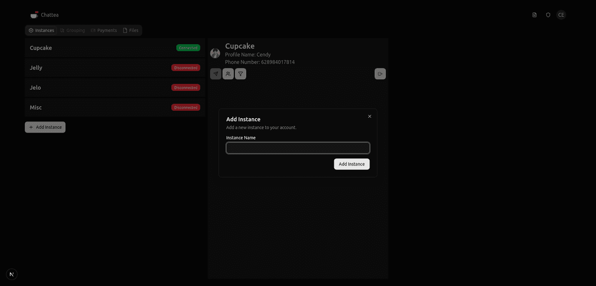 Adding WhatsApp instance to Chattea